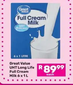 Game Great Value UHT Long Life Full Cream Milk 6 x 1 L offer