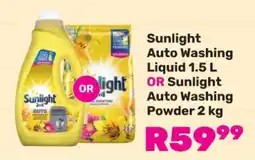 Game Sunlight Auto Washing Liquid 1.5 L OR Sunlight Auto Washing Powder 2 kg offer