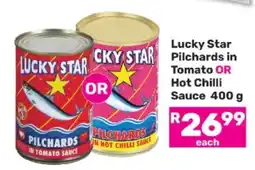 Game Lucky Star Pilchards in Tomato or Hot Chilli Sauce 400 g offer