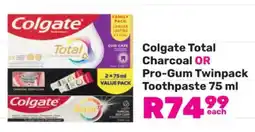 Game Colgate Total Charcoal OR Pro-Gum Twinpack Toothpaste 75 ml offer