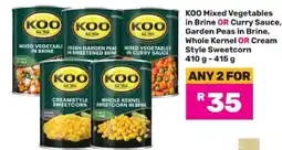 Game KOO Mixed Vegetables, Garden Peas, Whole Kernel or Cream Style Sweetcorn offer