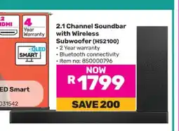 Game 2.1 Channel Soundbar with Wireless Subwoofer (HS2100) offer