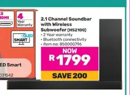Game 2.1 Channel Soundbar with Wireless Subwoofer (HS2100) offer