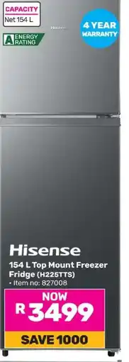 Game Hisense 154 L Top Mount Freezer Fridge (H225TTS) offer