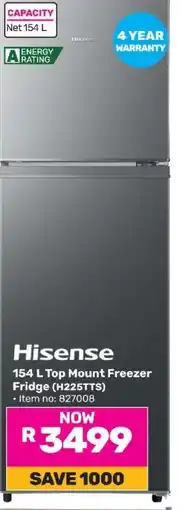Game Hisense 154 L Top Mount Freezer Fridge (H225TTS) offer