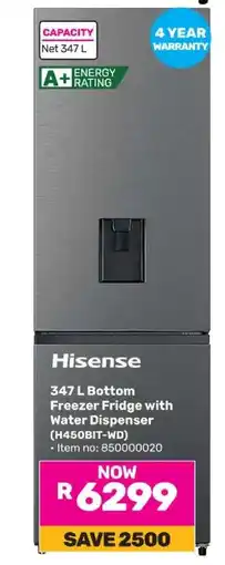Game Hisense 347 L Bottom Freezer Fridge with Water Dispenser (H450BIT-WD) offer