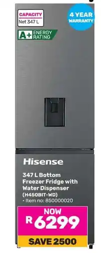 Game Hisense 347 L Bottom Freezer Fridge with Water Dispenser (H450BIT-WD) offer