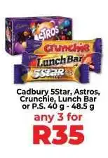 Food Lover's Market Cadbury 5Star, Astros, Crunchie, Lunch Bar or P.S offer