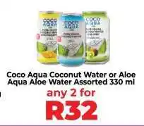 Food Lover's Market Coco Aqua Coconut Water or Aloe Aqua Aloe Water Assorted 330 ml offer