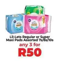 Food Lover's Market Lil-Lets Regular or Super Maxi Pads Assorted 7s/8s/10s offer