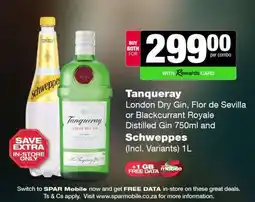 Spar Tops Tanqueray and Schweppes Combo offer