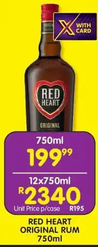 Shoprite RED HEART ORIGINAL RUM 750ml offer