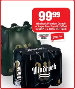 OK Liquor Windhoek Premium Draught or Lager Beer Cans or NRB offer