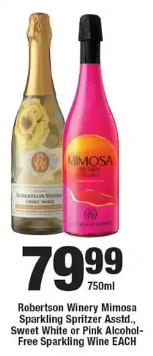 OK Liquor Robertson Winery Mimosa Sparkling Spritzer Asstd., Sweet White or Pink Alcohol-Free Sparkling Wine offer