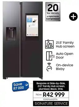 Samsung Samsung Bespoke AI Side-by-Side, 21.5" Family Hub screen, plumbed, Black offer