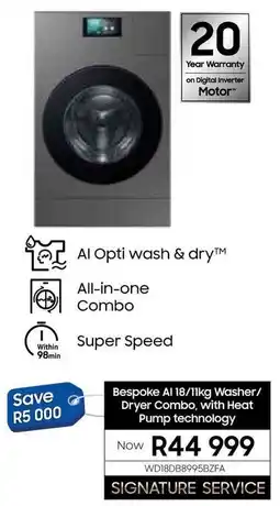 Samsung Samsung Bespoke AI Washer/ Dryer Combo, with Heat Pump technology offer