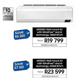 Samsung Samsung AR9500T Wall-mount AC with WindFree and AI technology, 24000 BTU/h offer