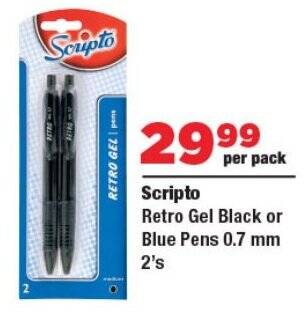 Scripto Retro Gel Black or Blue Pens offer at OK Foods