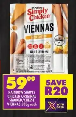 Shoprite Rainbow simply chicken original smoked/ cheese viennas offer