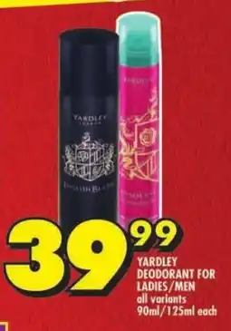 Shoprite Yardley deodorant for ladies/men offer