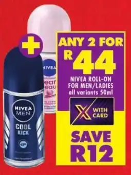 Shoprite Nivea roll-on for men/ ladies offer