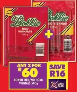 Shoprite Bokkie Red/No Pork Viennas 500g offer