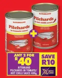 Shoprite Ritebrand Pilchards in Tomato/Hot Chilli Sauce 400g offer