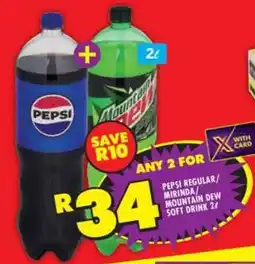 Shoprite PEPSI REGULAR/MIRINDA/MOUNTAIN DEW SOFT DRINK 2L offer