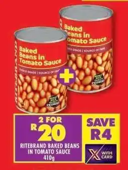 Shoprite RITEBRAND BAKED BEANS IN TOMATO SAUCE 410g offer