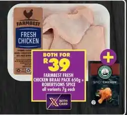 Shoprite FARMBEST FRESH CHICKEN BRAAI PACK 650g + ROBERTSONS SPICE offer