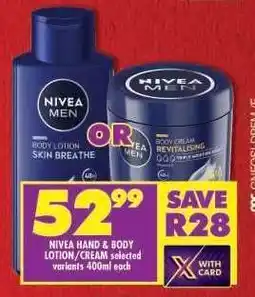 Shoprite NIVEA HAND & BODY LOTION/CREAM selected variants 400ml each offer