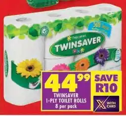 Shoprite TWINSAVER 1-PLY TOILET ROLLS 8 per pack offer