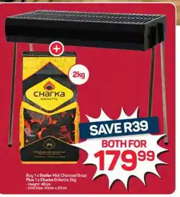 Pick n Pay Hypermarket Stellar Midi Charcoal Braai + Charka Briquettes 2kg offer