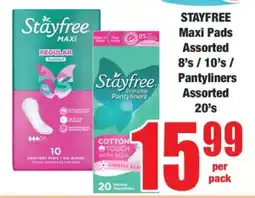 Boxer STAYFREE Maxi Pads Assorted 8's / 10's / Pantyliners Assorted 20's offer