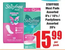 Boxer STAYFREE Maxi Pads Assorted 8's / 10's / Pantyliners Assorted 20's offer