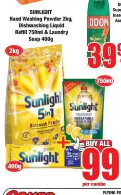 Boxer SUNLIGHT Hand Washing Powder 2kg, Dishwashing Liquid Refill 750ml & Laundry Soap 400g offer