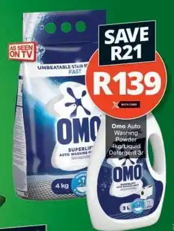 Checkers Omo Auto Washing Powder 4kg/Liquid Detergent 3L offer