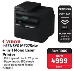 Makro Canon i-Sensys MF275dw 4-in-1 Mono Laser Printer offer