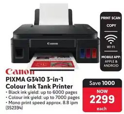 Makro Canon PIXMA G3410 3-in-1 Colour Ink Tank Printer offer
