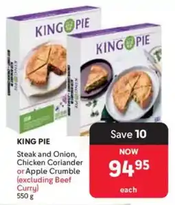 Makro King Pie Steak and Onion, Chicken Coriander or Apple Crumble offer