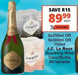 Checkers Liquor Shop J.C. Le Roux Sparkling Wine Cans/ Bottle All Variants offer
