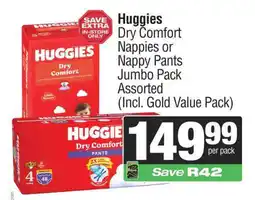 Spar Huggies Dry Comfort Nappies or Nappy Pants Jumbo Pack Assorted offer