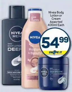Pick n Pay Nivea Body Lotion or Cream Assorted 400ml Each offer