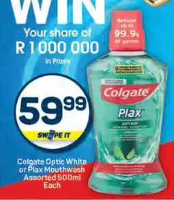 Pick n Pay Colgate Optic White or Plax Mouthwash Assorted 500ml Each offer