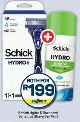 Pick n Pay Schick Hydro 5 Razor and Sensitive Shave Gel 75ml offer