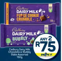 Pick n Pay Cadbury Dairy Milk Chocolate or Bubbly Slabs Assorted 150g offer
