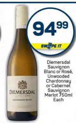 Pick n Pay Diemersdal Sauvignon Blanc or Rosé, Unwooded Chardonnay or Cabernet Sauvignon Merlot 750ml offer