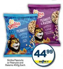 Pick n Pay Simba Peanuts or Peanuts and Raisins 450g Each offer