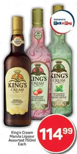 Pick n Pay King's Cream Marula Liqueur Assorted 750ml offer