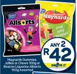 Pick n Pay Maynards Gummies, Jellies or Chews 100g or Beacon Liquorice Allsorts 150g Assorted offer